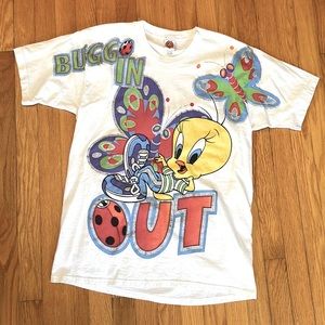 Vintage Looney Tunes Tweety Bird T-Shirt Bugg In Out Large